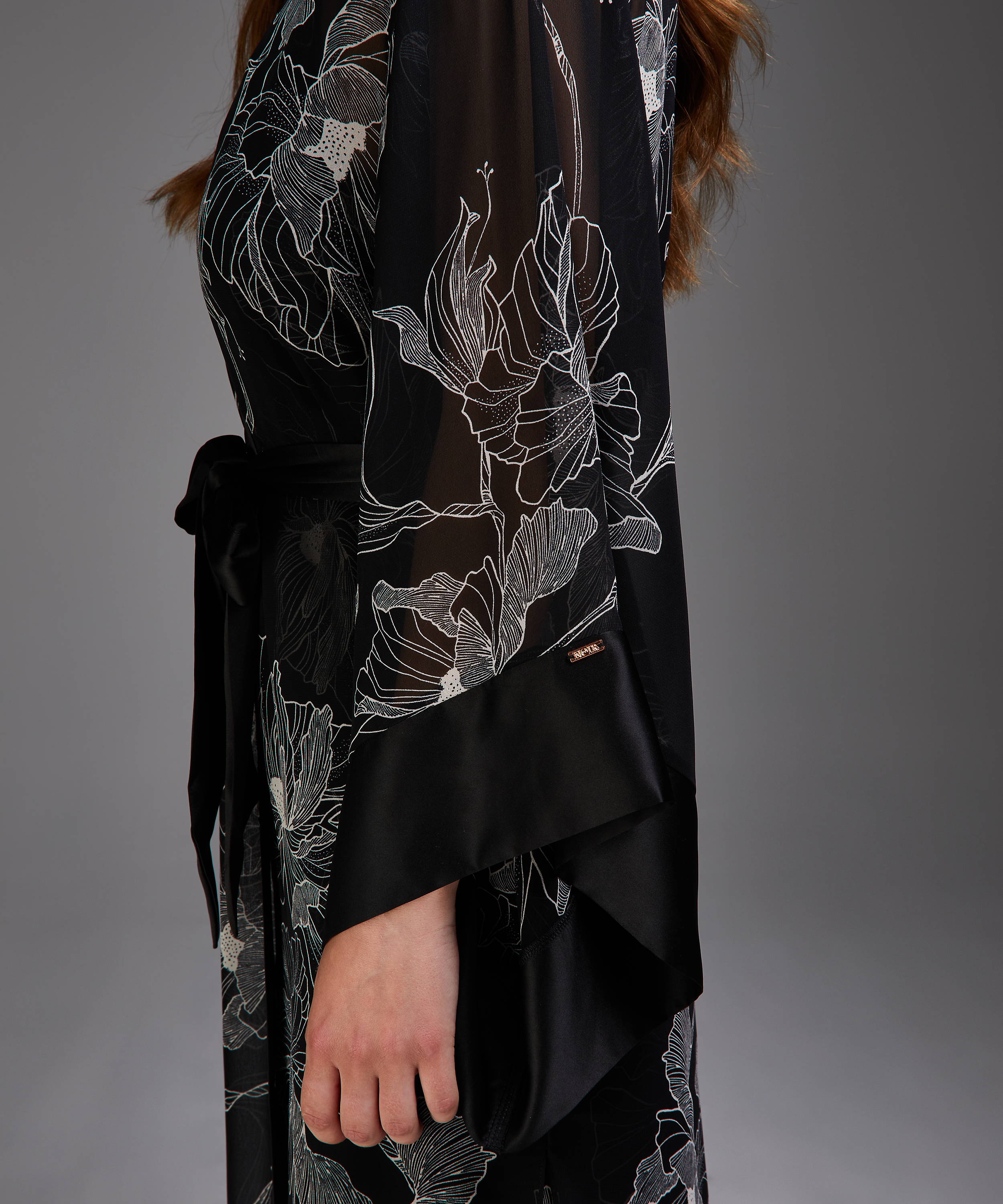 Lotus long chiffon kimono, Black, main