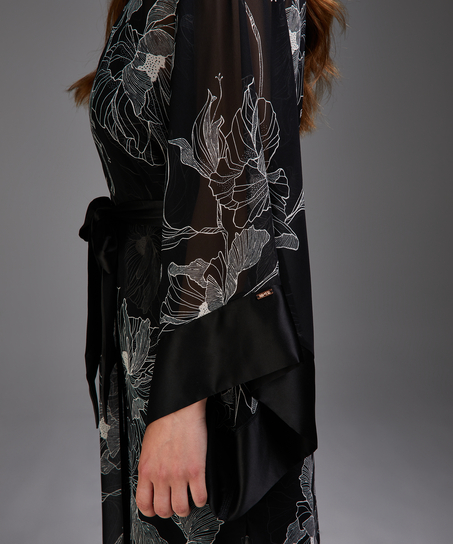 Lotus long chiffon kimono, Black
