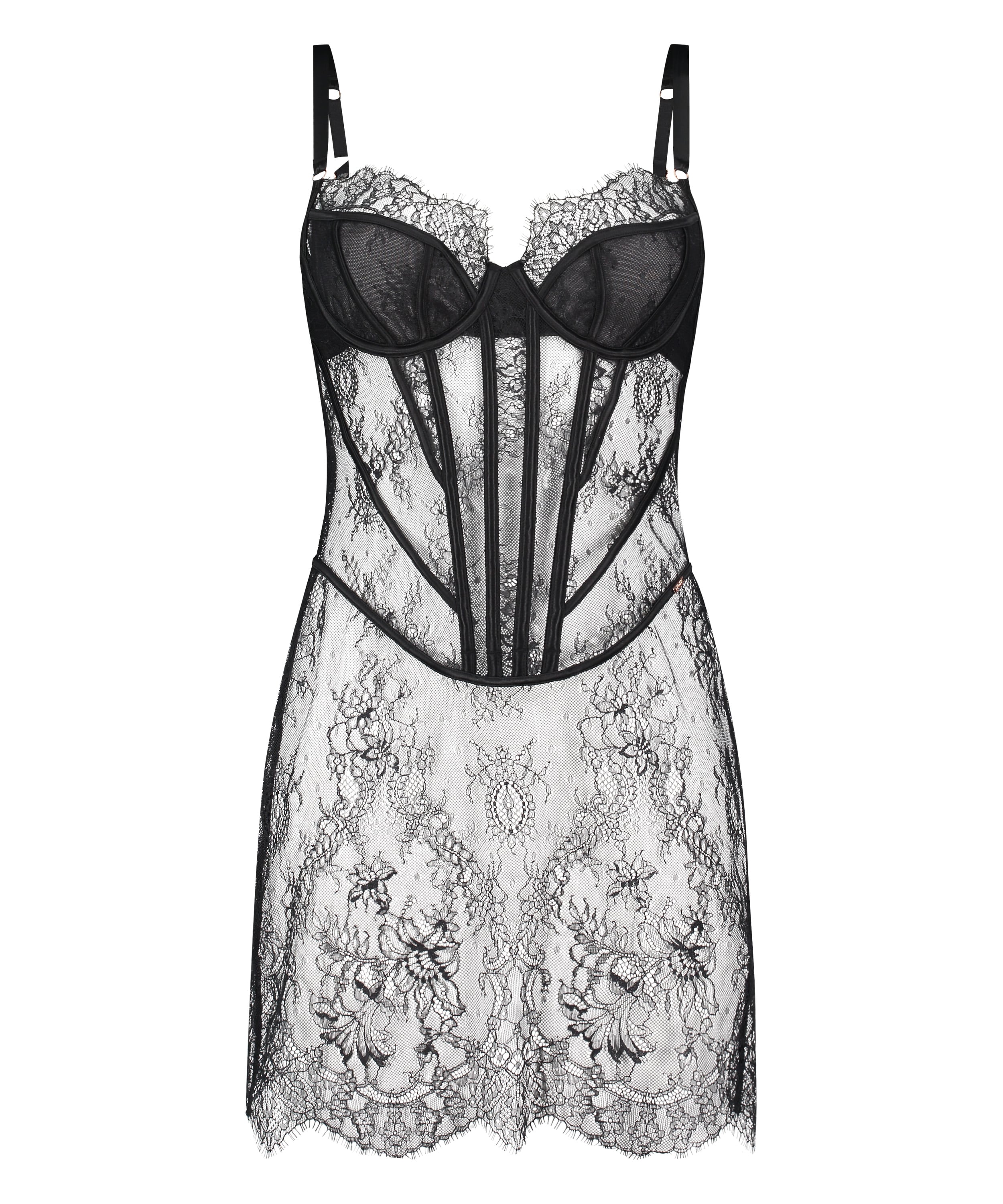 Lace Camille Slip dress, Black, main