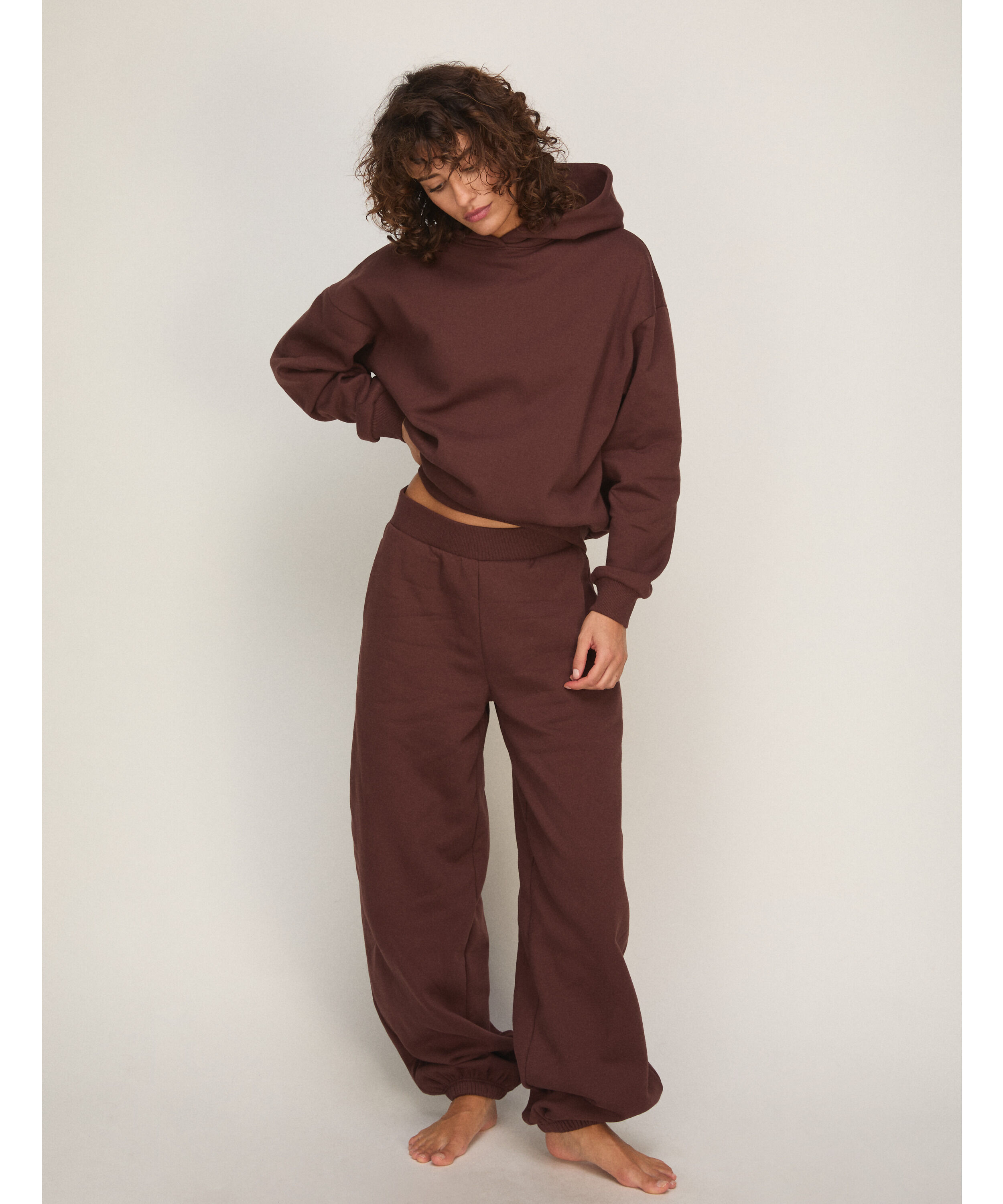 Hoodie brushed sweat, Brown
