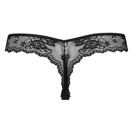 Lace Back Invisible Thong, Black