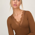 super soft Lace V-Neck shirt with Cashmere, Brown