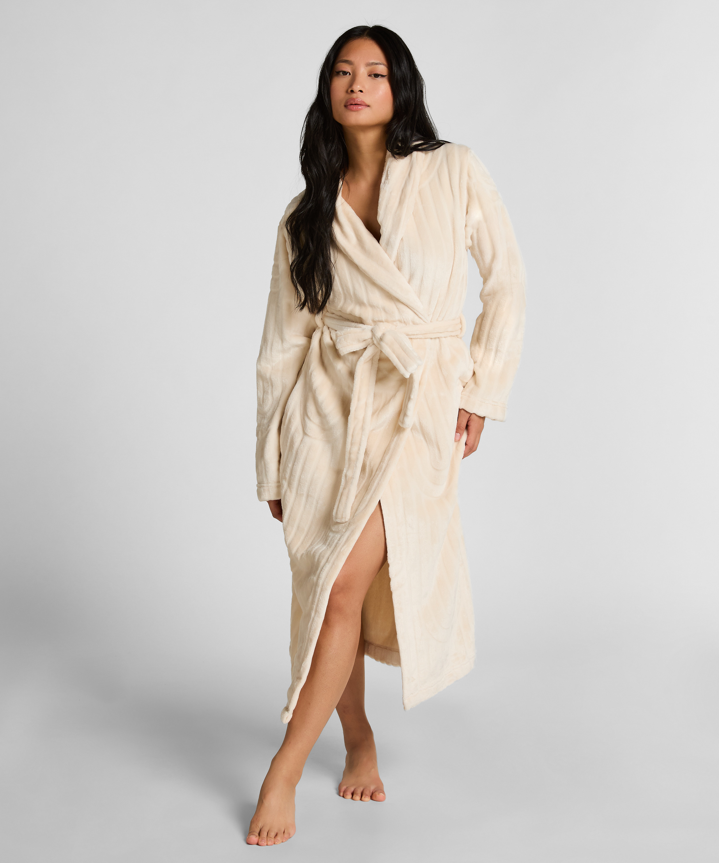 Fleece Bathrobe, White, main