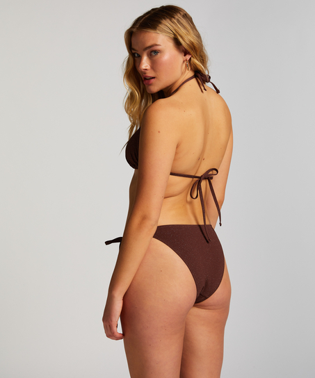 Scallop Lurex Triangle Bikini Top, Brown