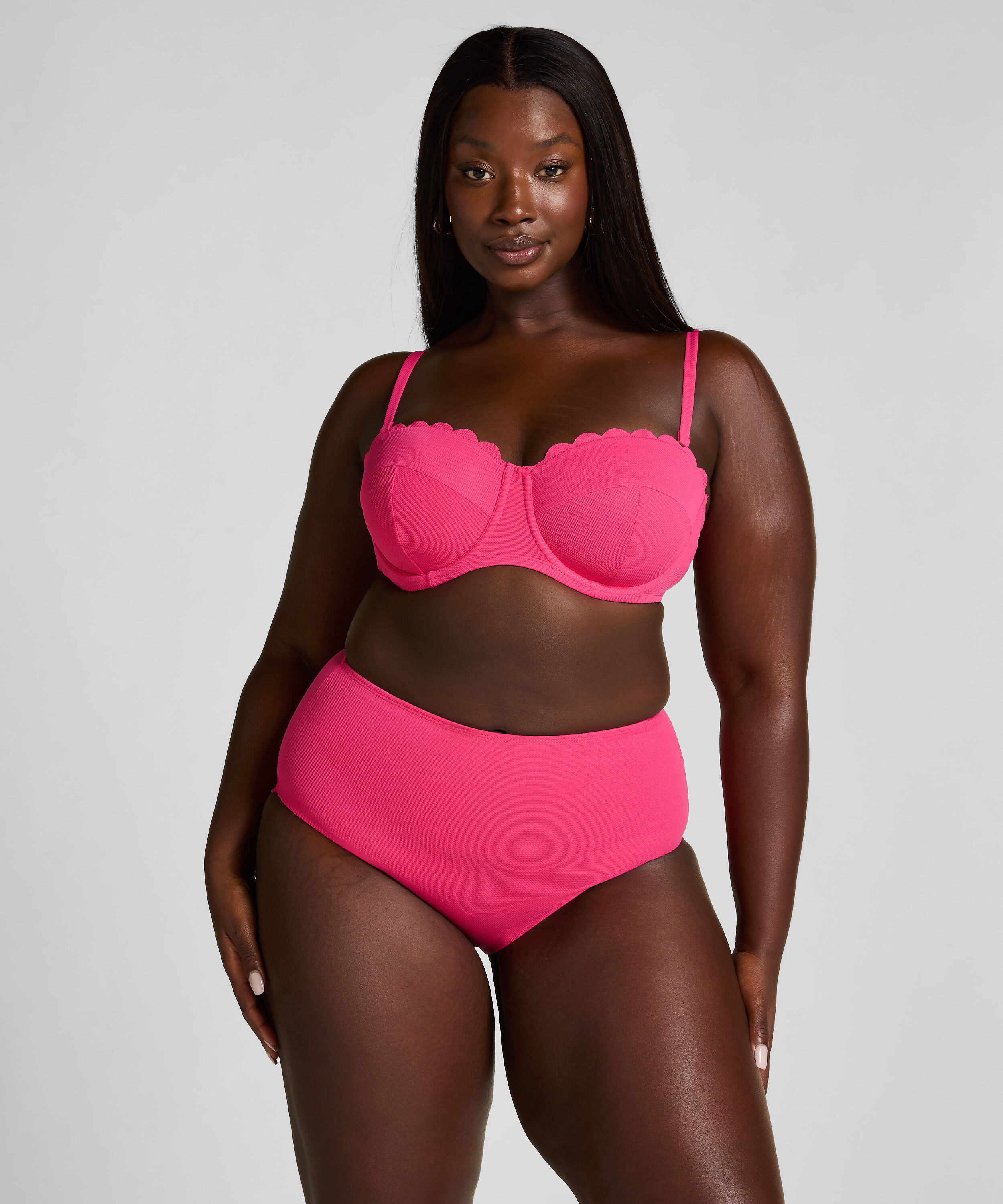 Scallop High Waist Rio Bikini Bottom, Pink