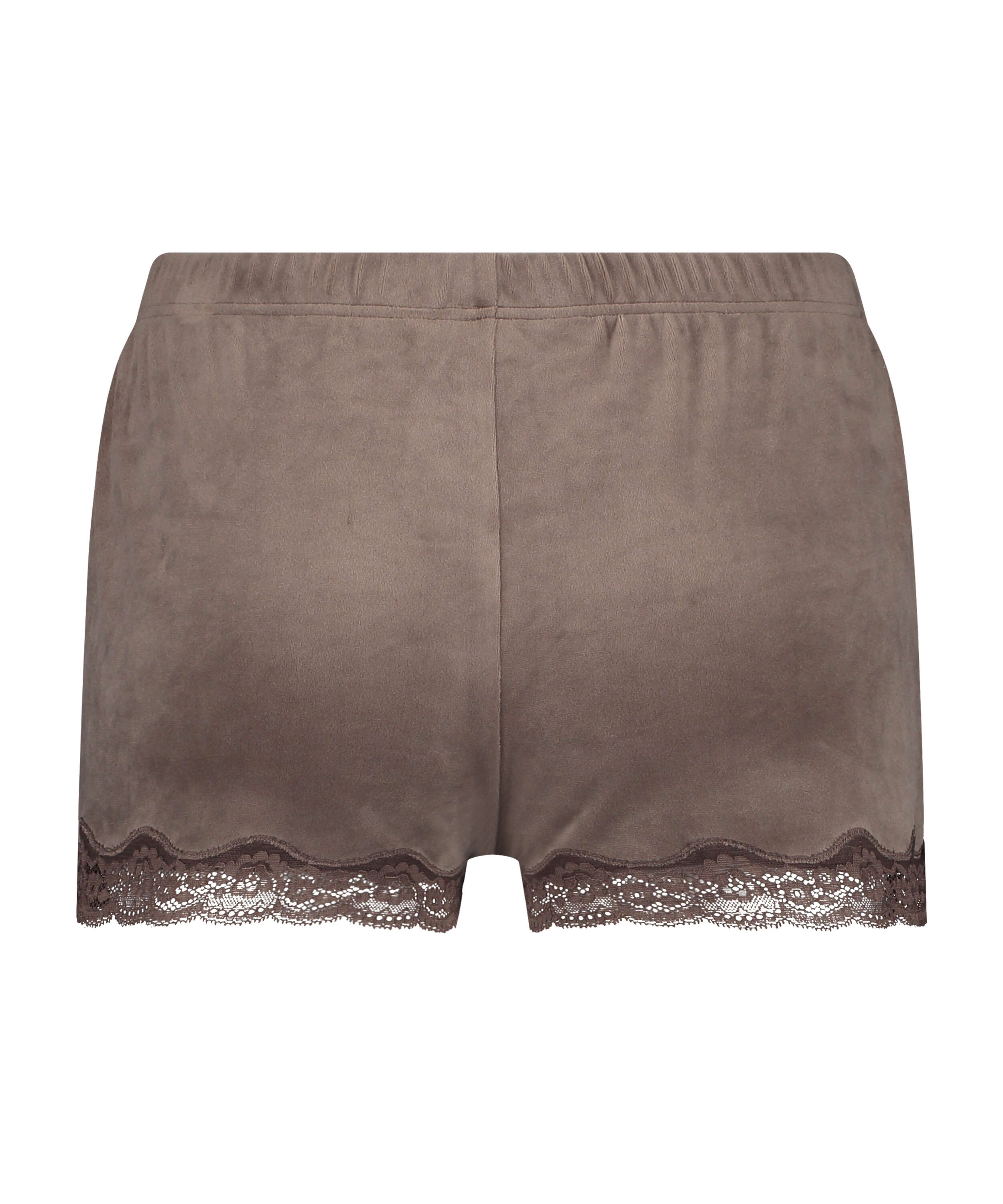 Velvet lace shorts, Brown, main