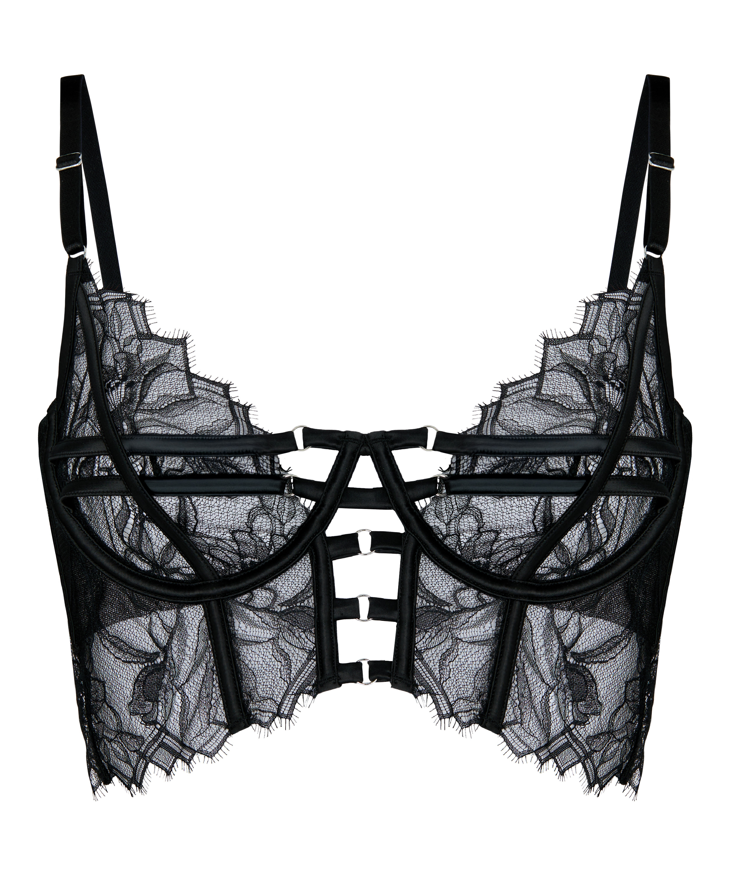 Non-Padded Underwired Longline Bra Bea, Black, main