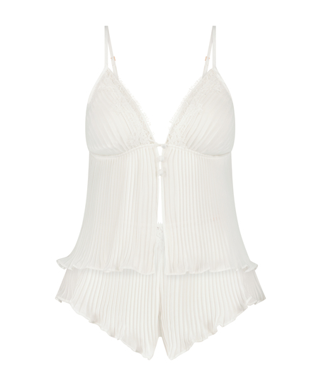 Chiffon Plisse Cami Set, White