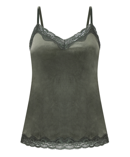 Velours Lace Cami Top, Green