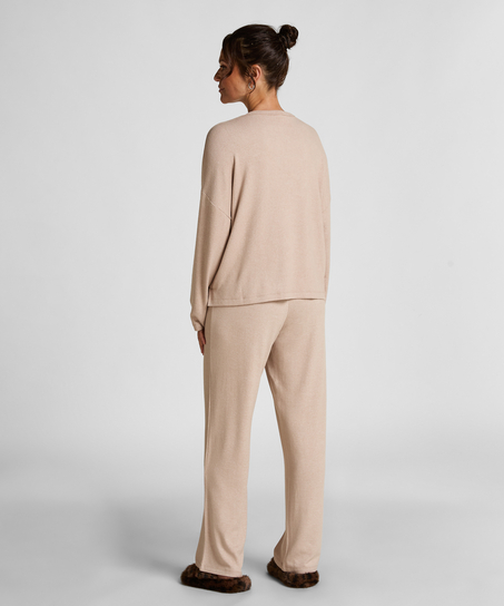 Jersey Long-Sleeved Pyjama Top, Beige