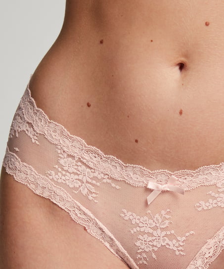 Floral Mesh V-shaped Brazilian Knickers, Pink