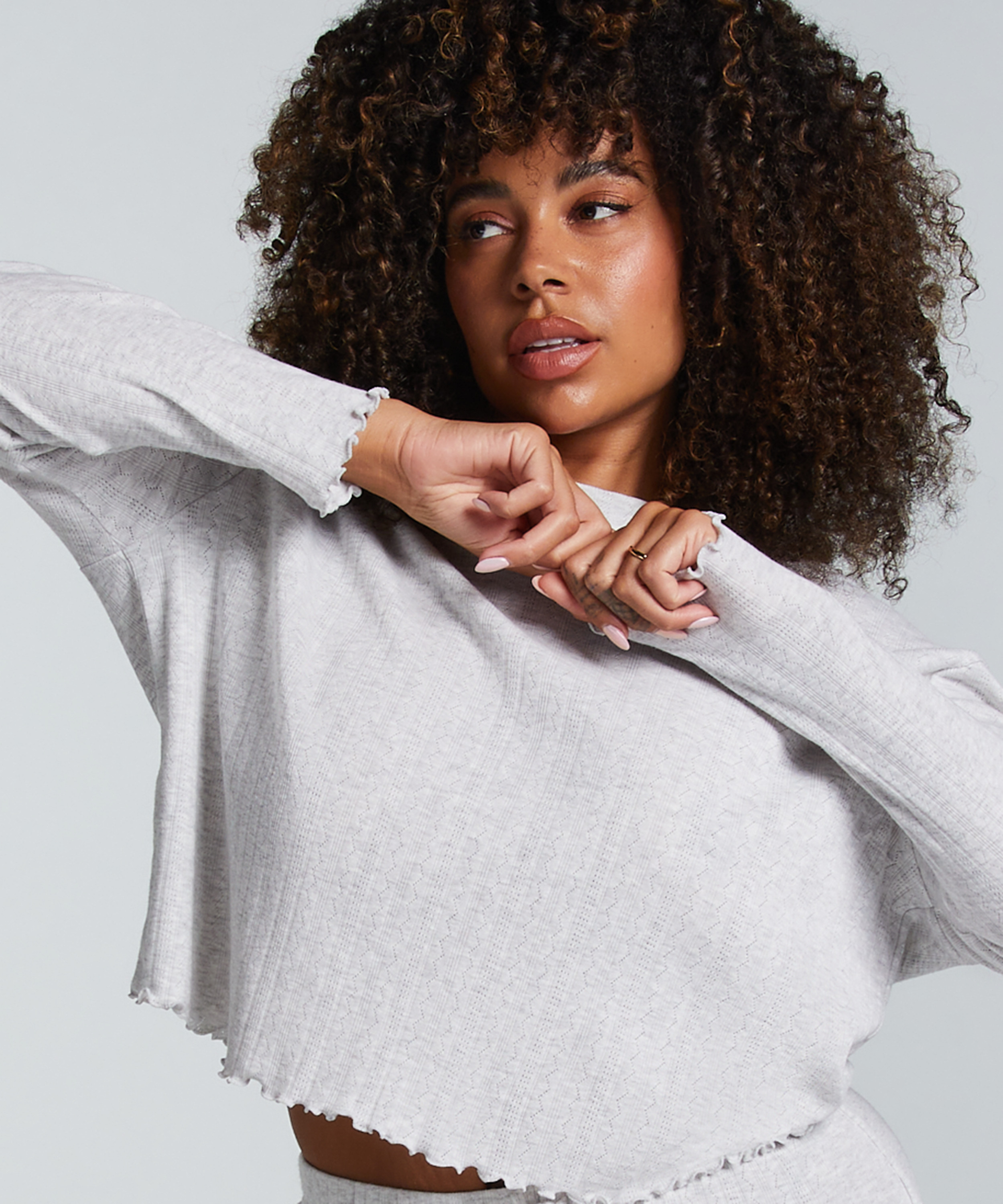 Pyjama Top Pointelle, Beige, main