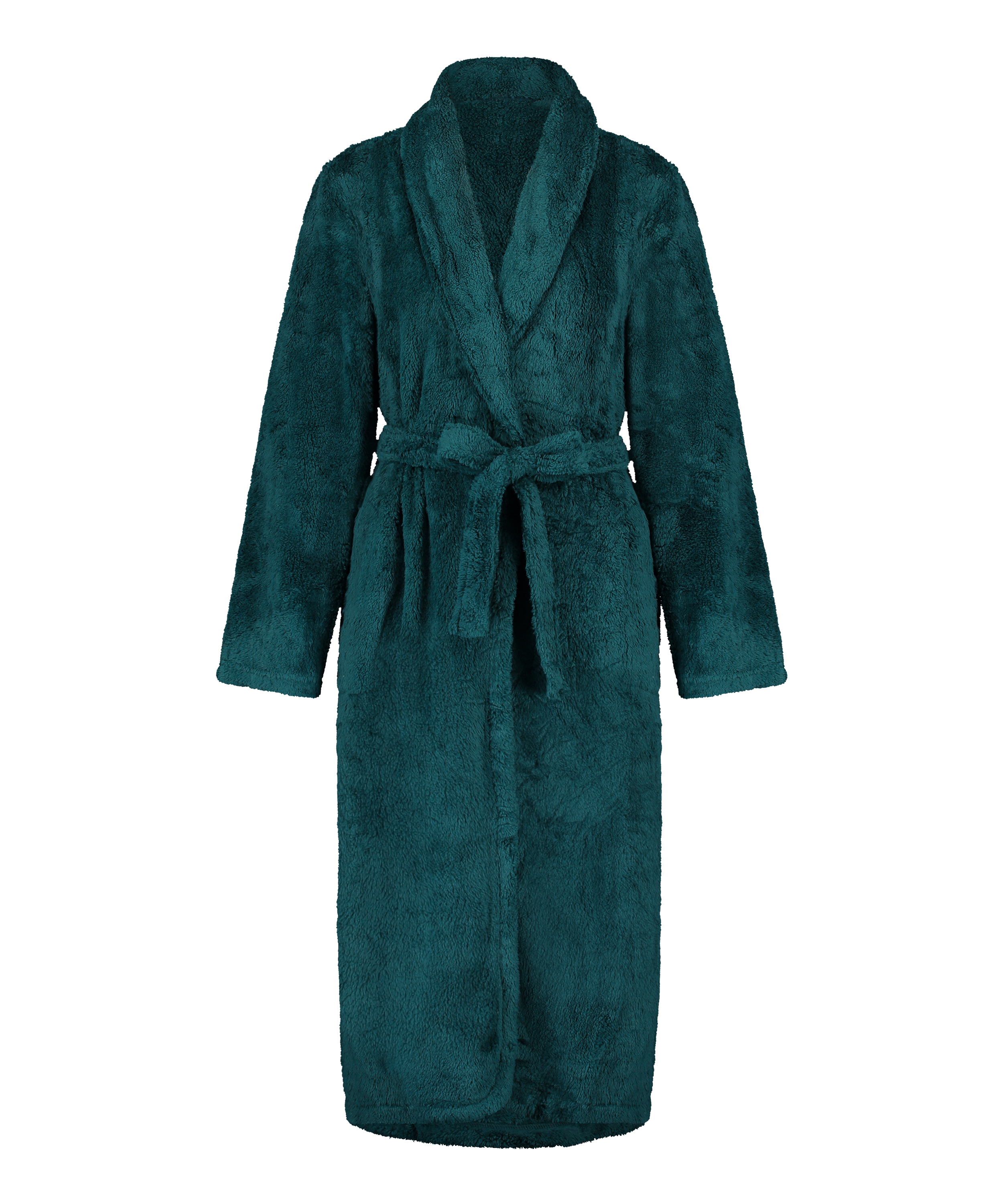 Long Fleece Bathrobe, Blue, main
