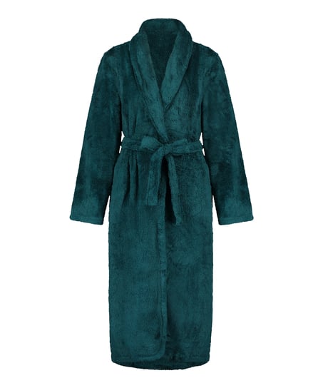 Long Fleece Bathrobe, Blue