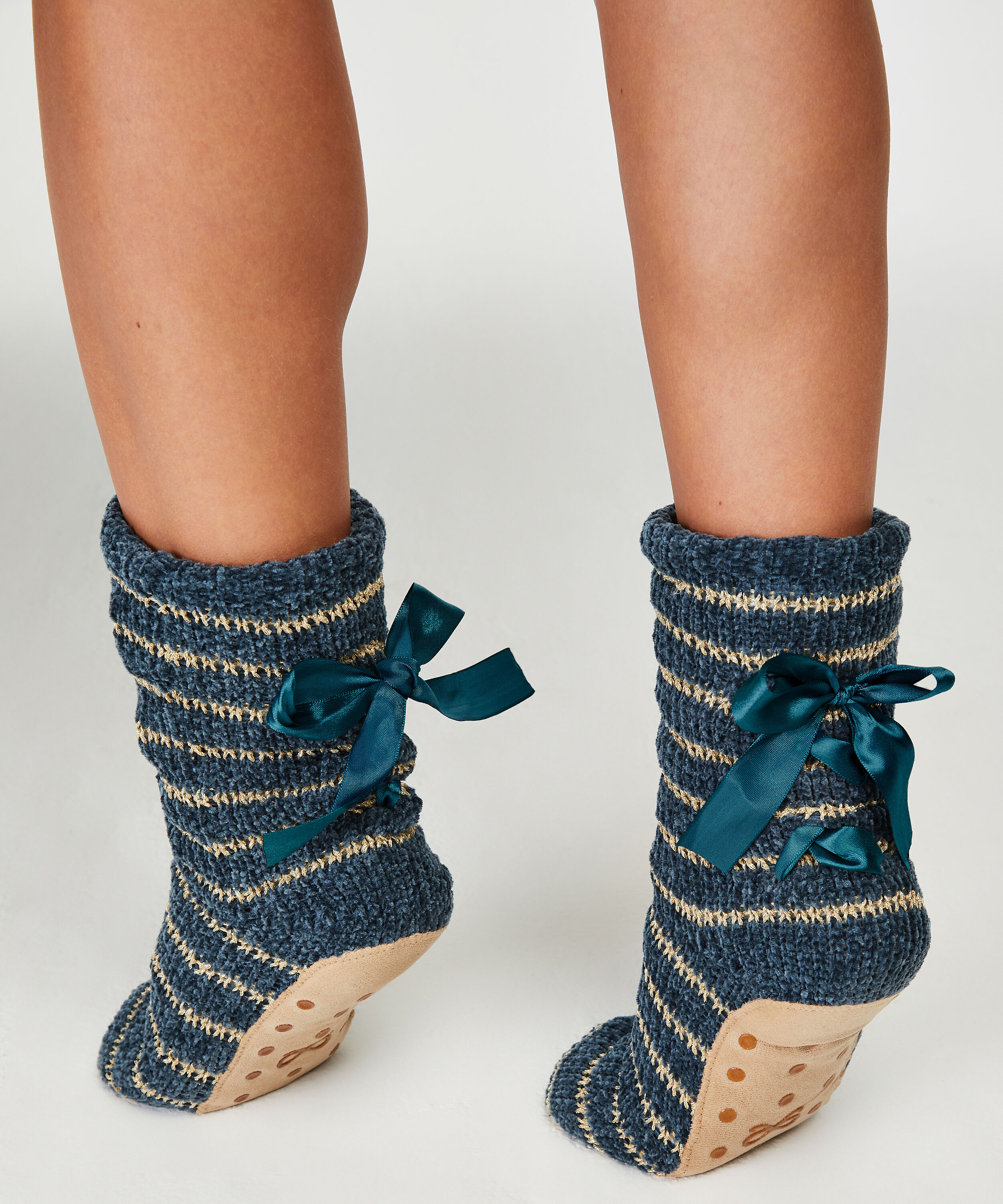 Lace-Up Slipper Socks, Blue