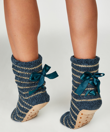 Lace-Up Slipper Socks, Blue