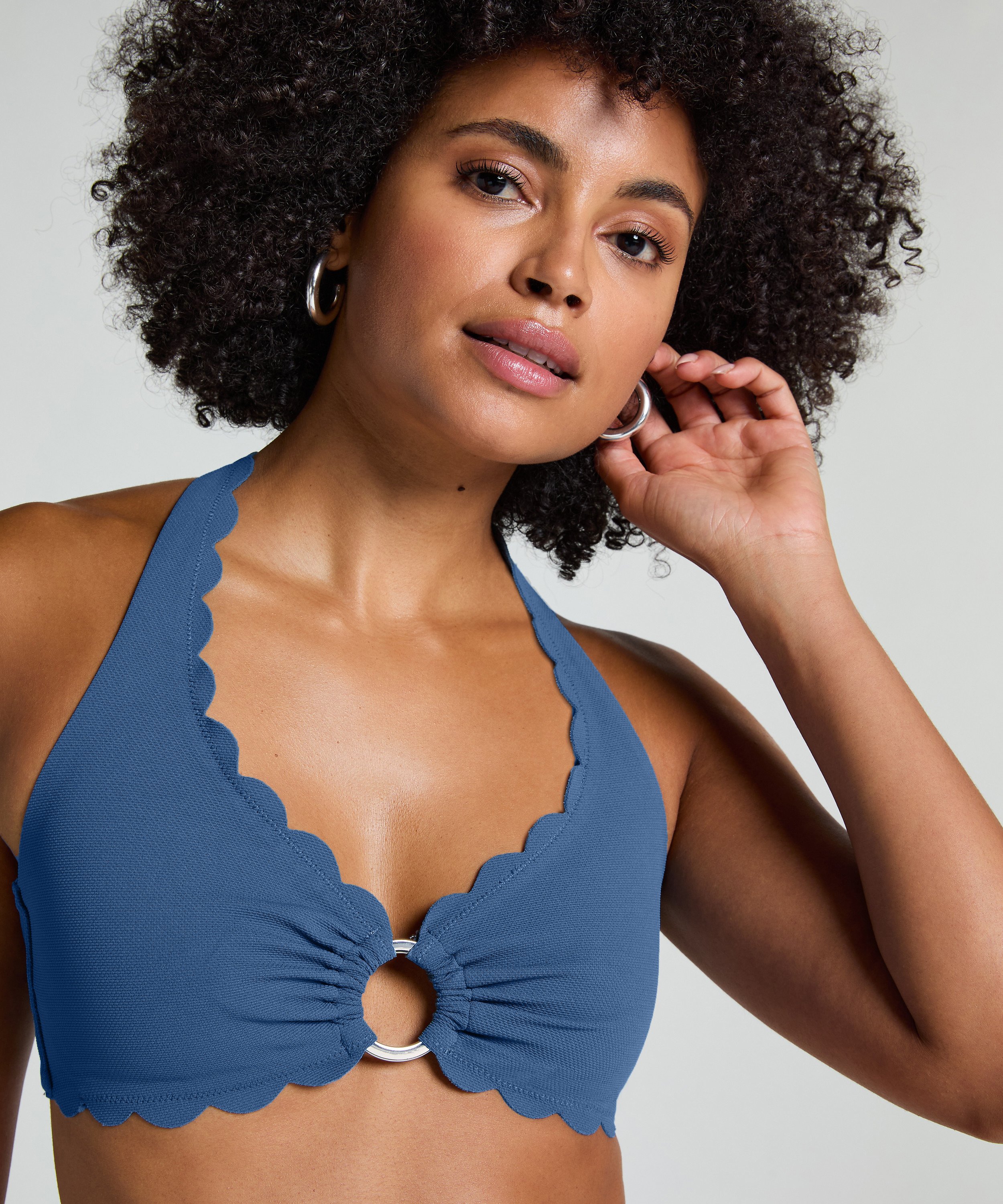 Scallop Halter Bikini Top, Blue, main