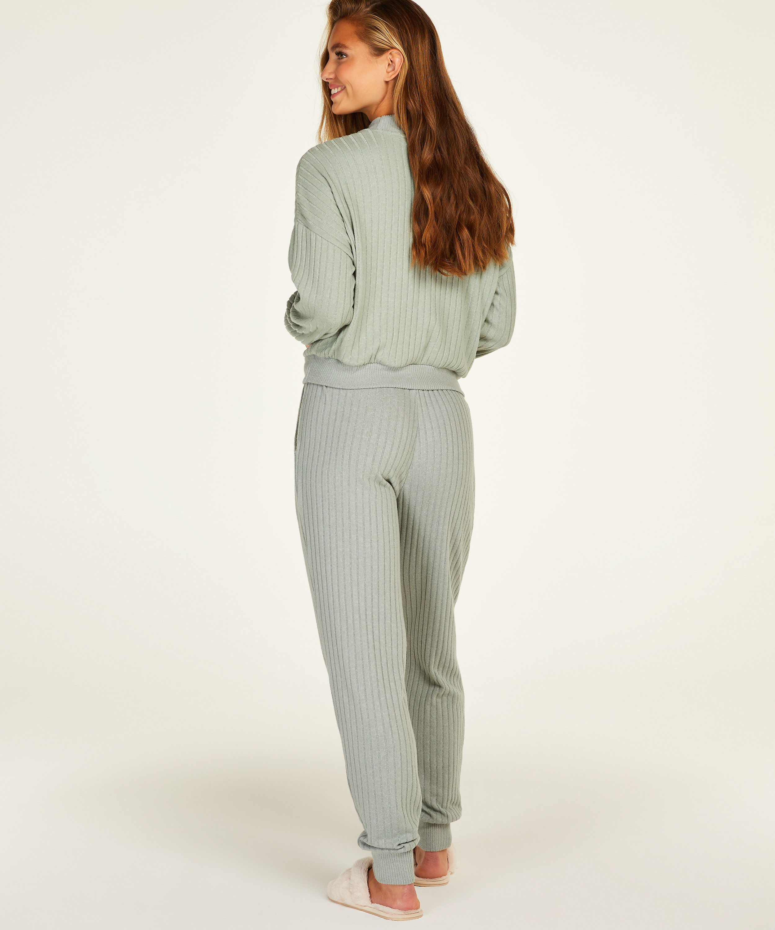 Petite Brushed Rib Pyjama Pants, Green, main