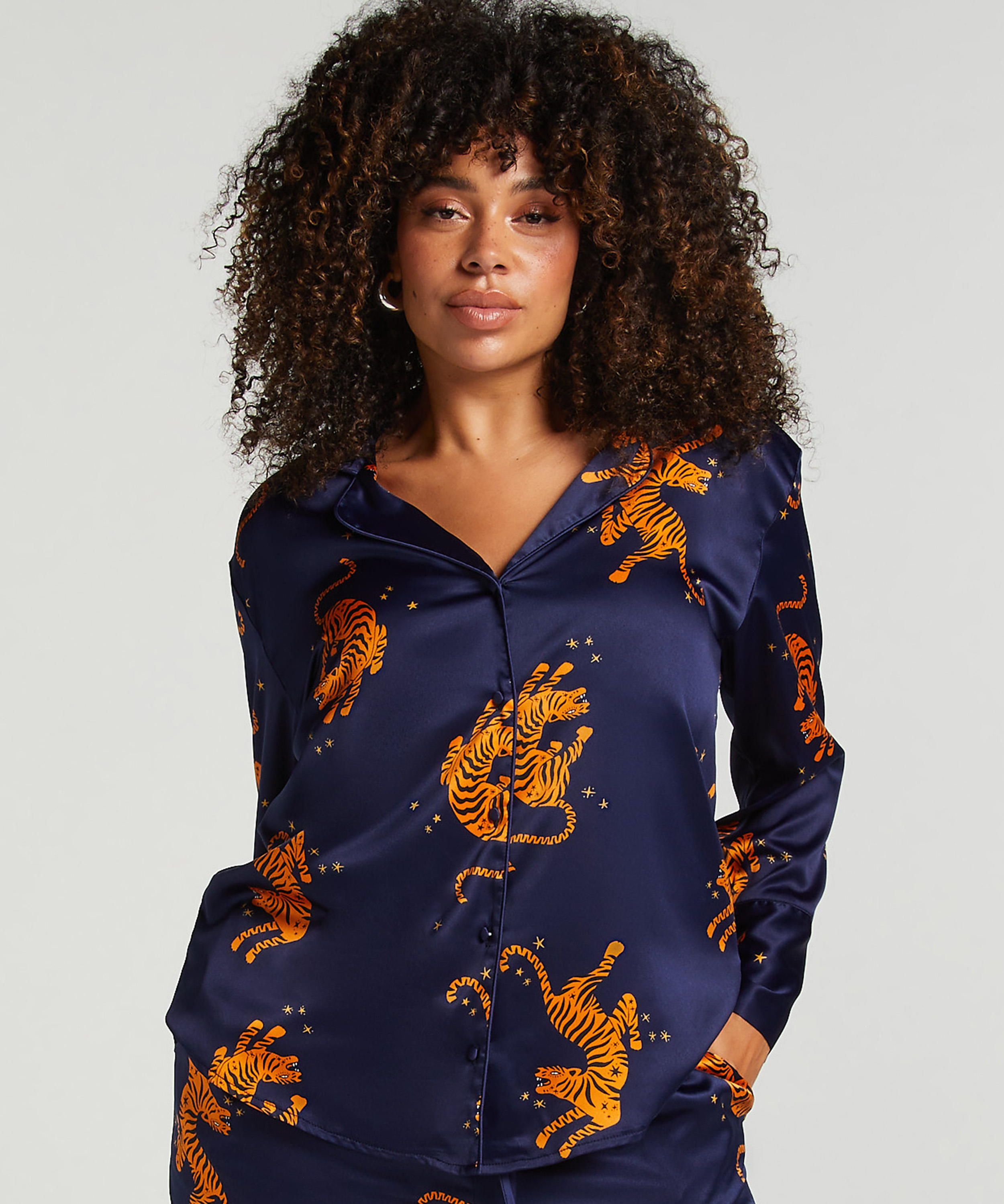 Satin Long-Sleeved Jacket, Blue, main