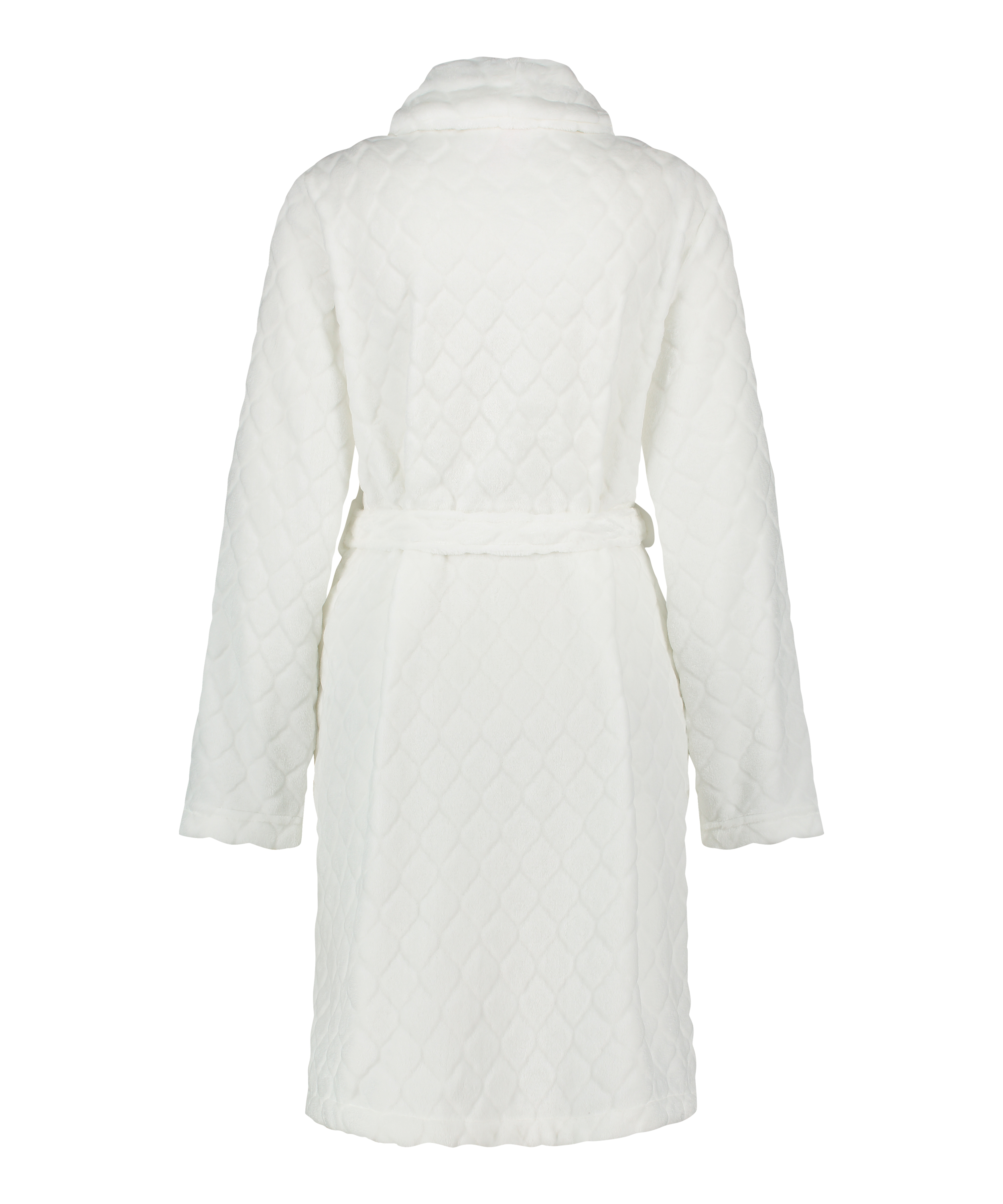 Short Fleece Ribbed Bathrobe, White, main
