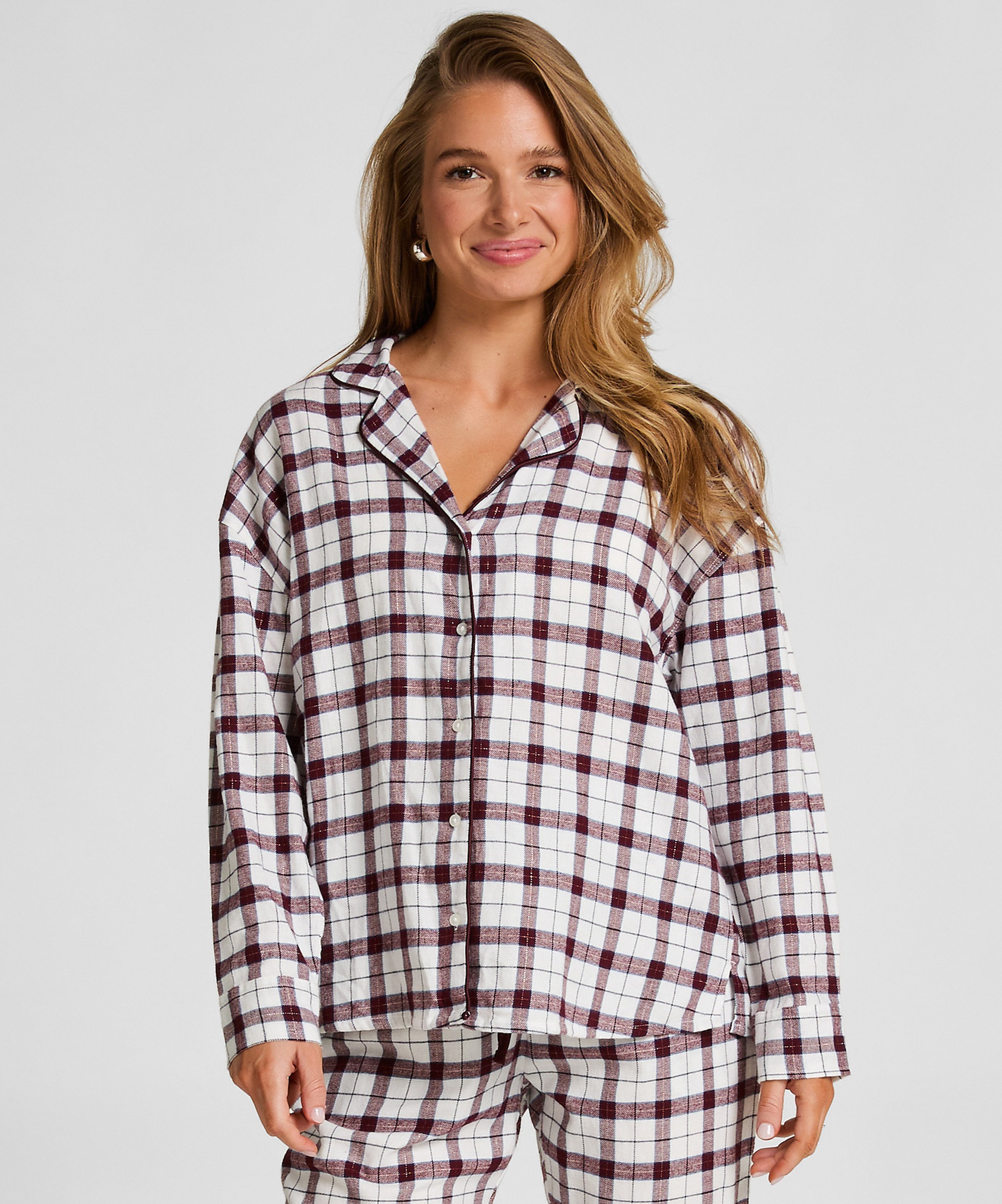 Flannel Pyjama Top, White, main