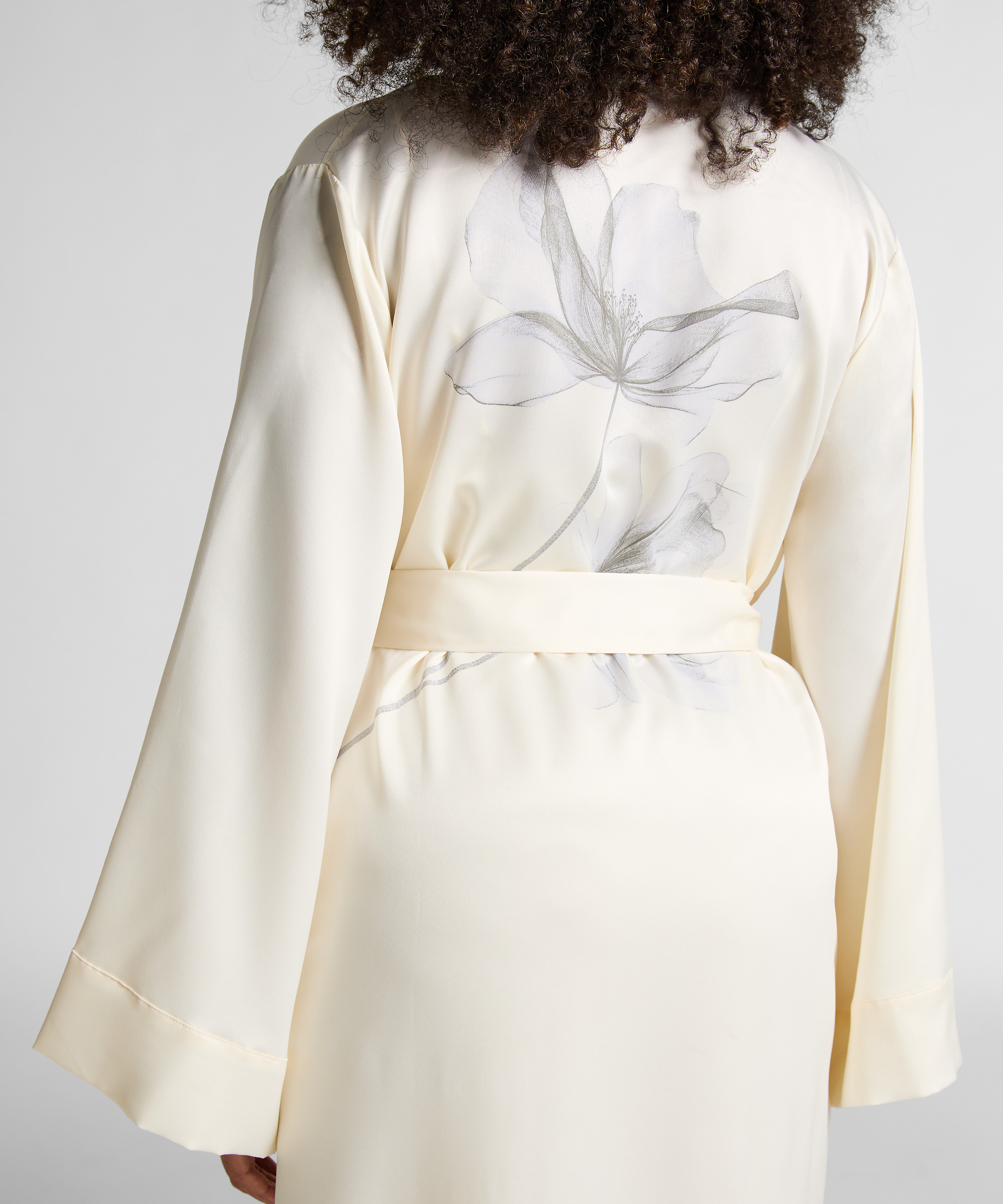 Kimono Long Satin Floral, White, main