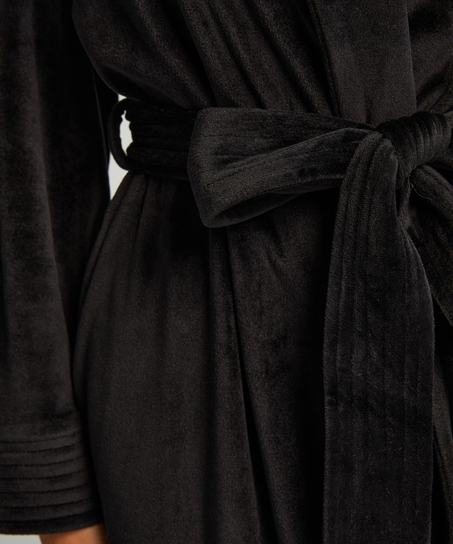 Velours short bathrobe, Black