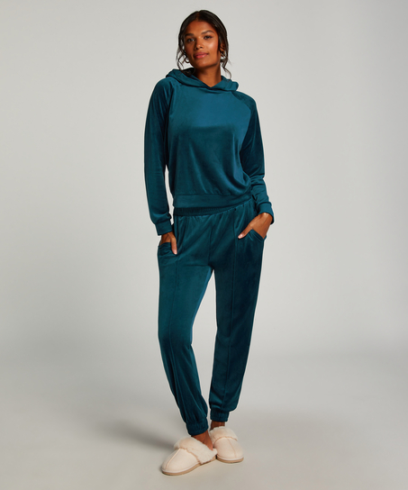 Velour Jogging Pants Pin-tucked, Blue