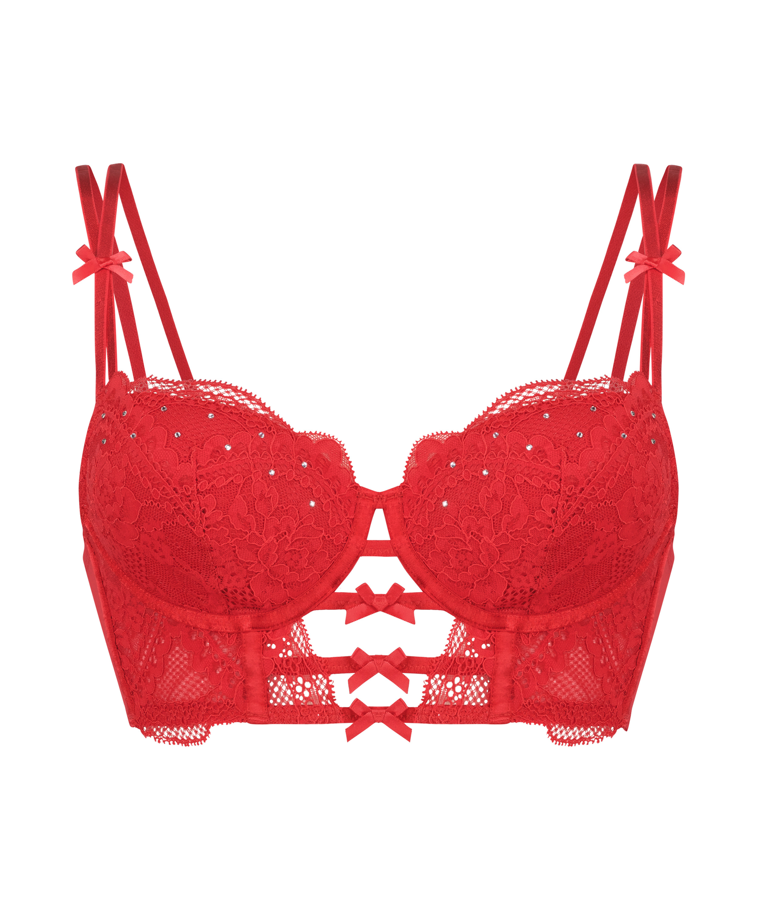 Oceana Padded Longline Underwired Bra, Red, main