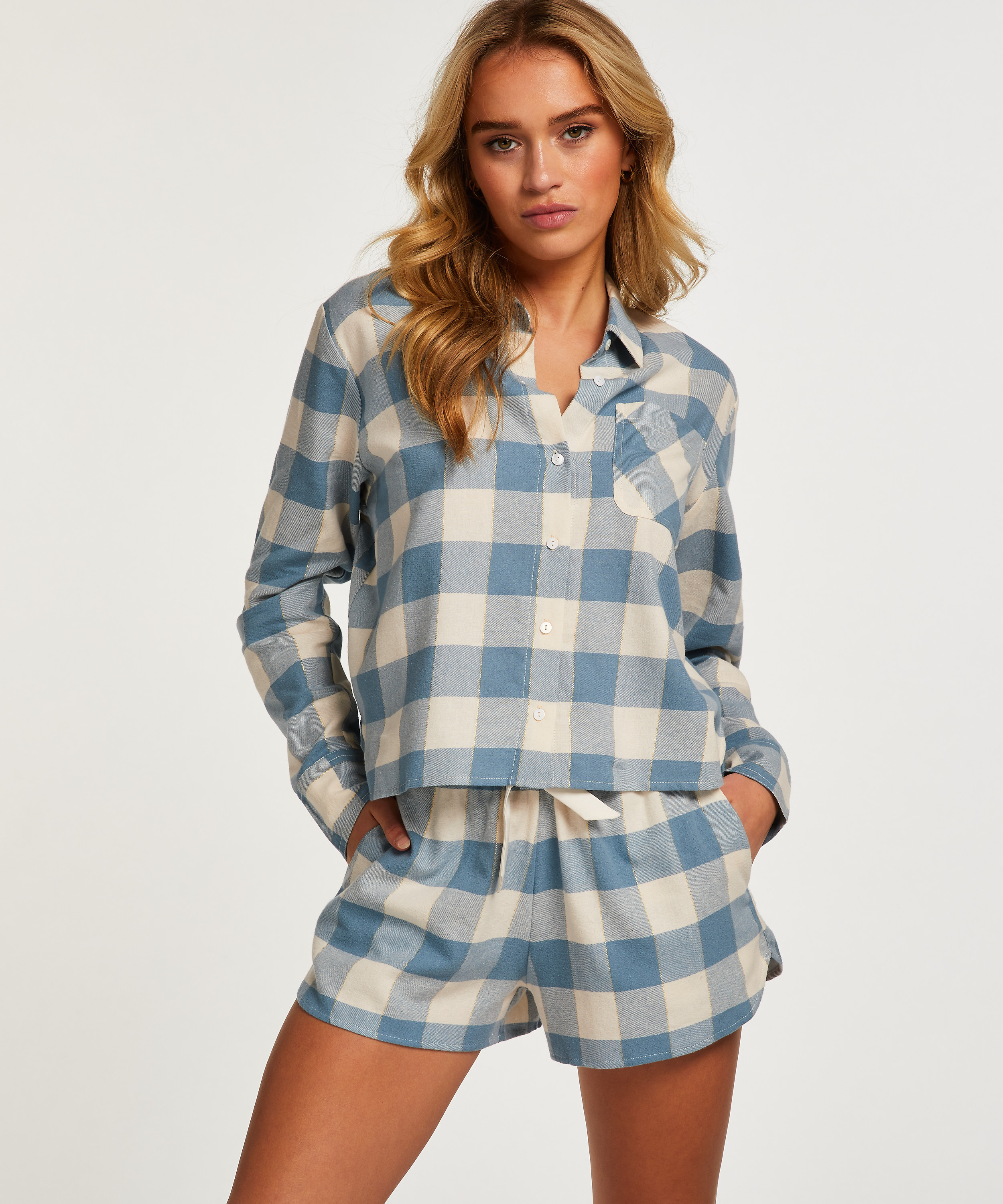 Twill Long-Sleeved Pyjama Top , Blue, main