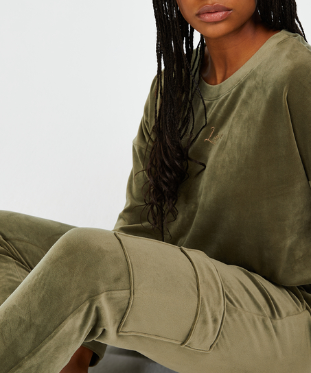 Velvet Jogging Pants Cargo, Green