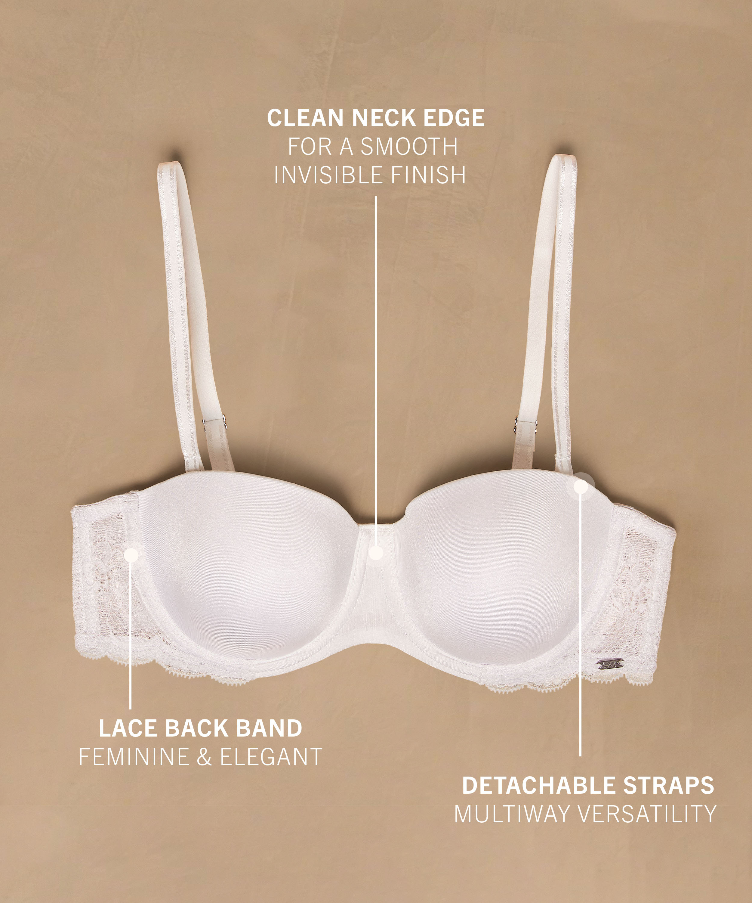 Angie Padded Strapless Underwired Bra, White, main
