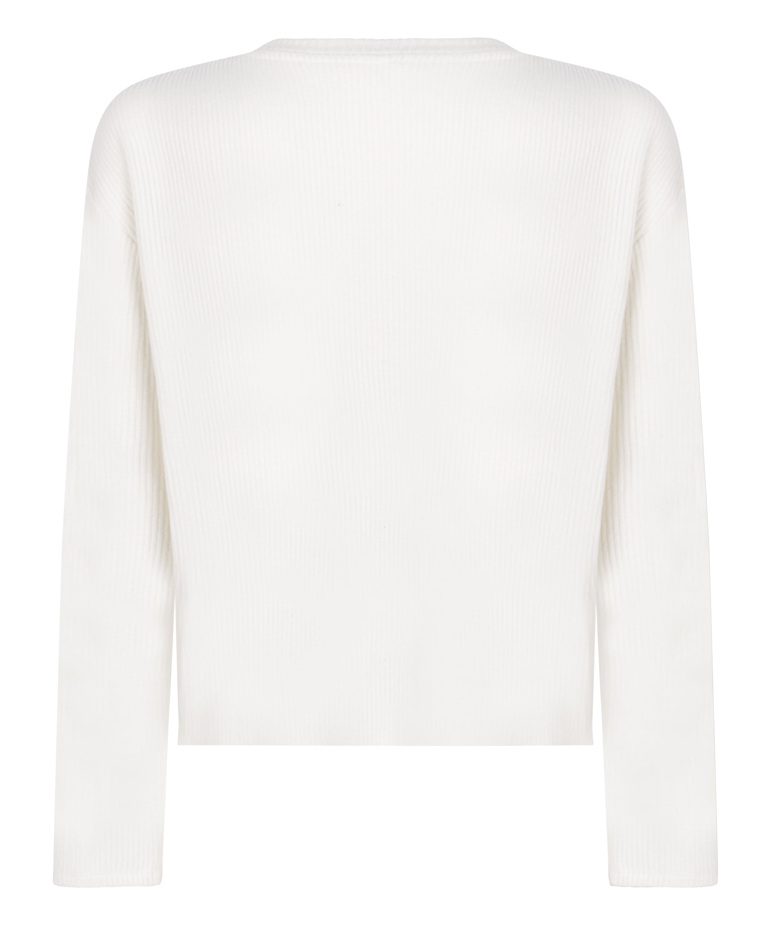 Long-sleeved Knitted Ribbed Pyjama Top, White, main