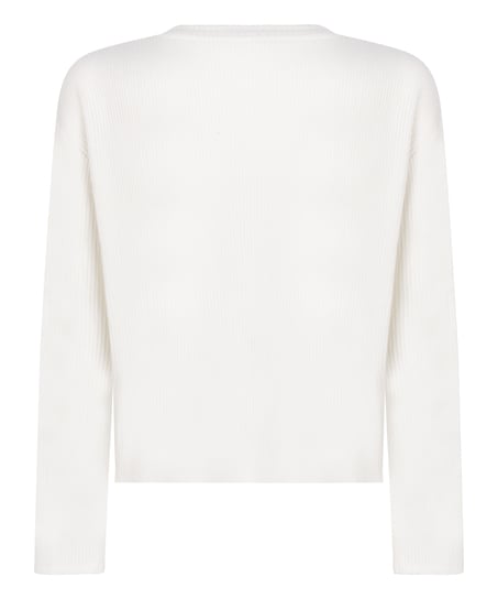 Long-sleeved Knitted Ribbed Pyjama Top, White
