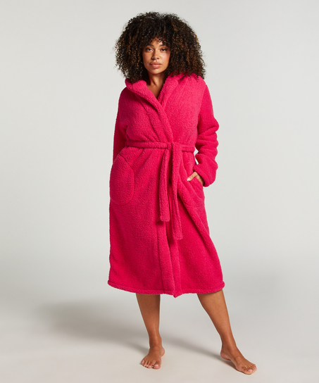 Long Fleece Bathrobe, Pink