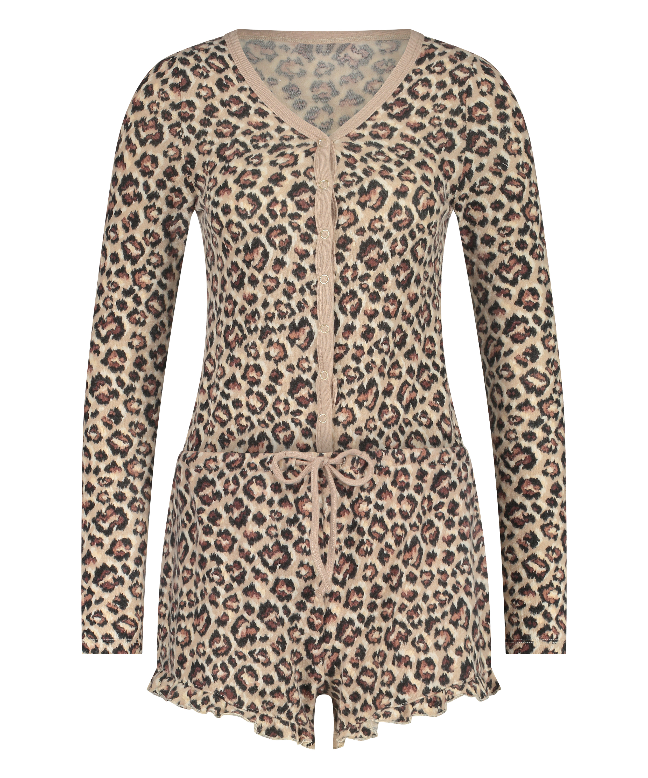 Leopard Brushed Short Onesie, Beige, main