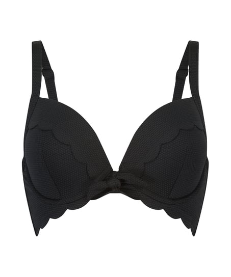 Scallop padded underwired bikini-top, Black