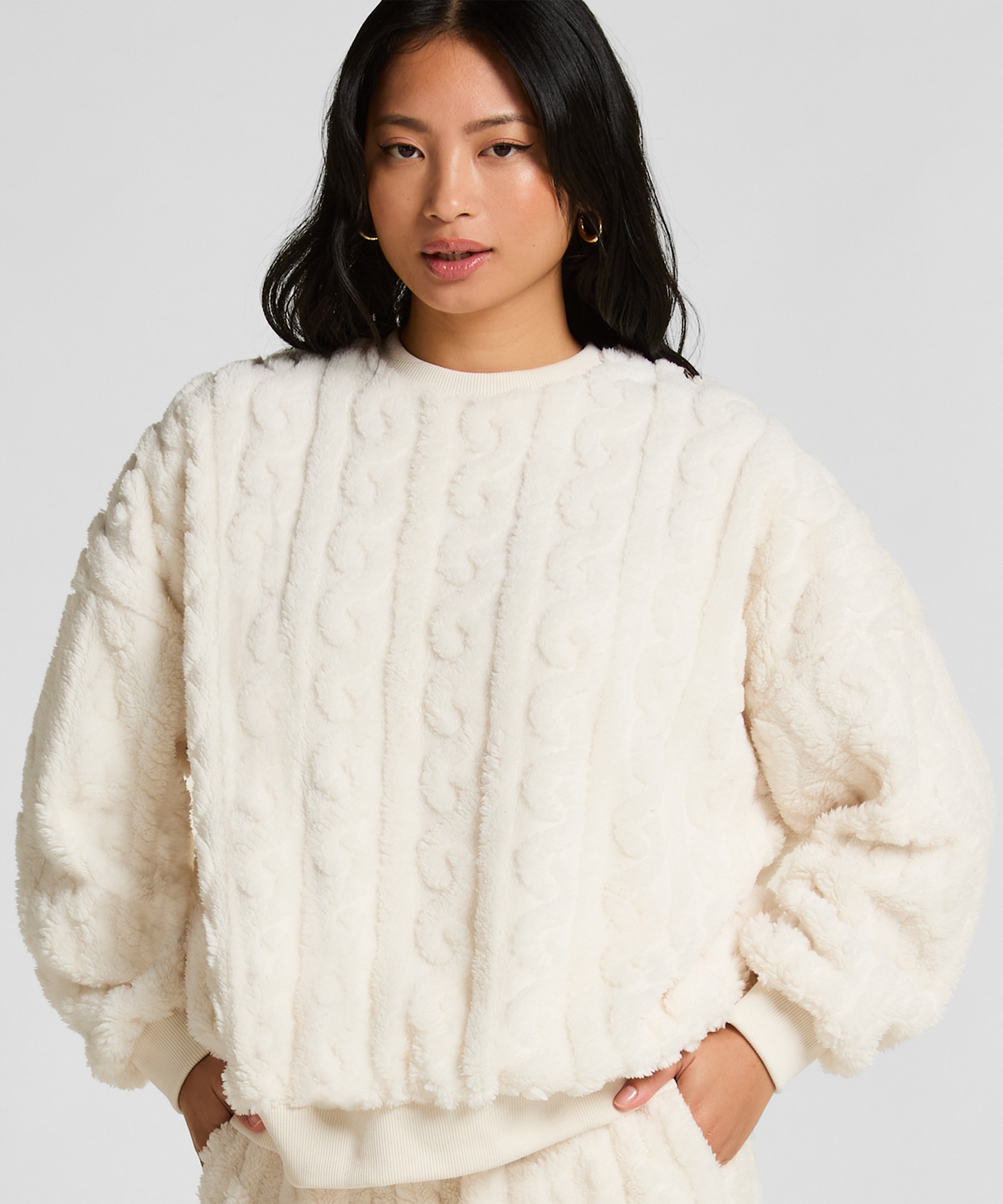 Top Cable Fleece, White, main