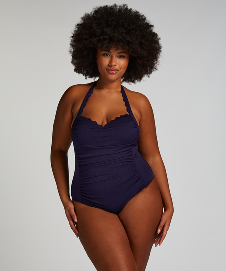 Shaping Halter Scallop Swimsuit, Blue