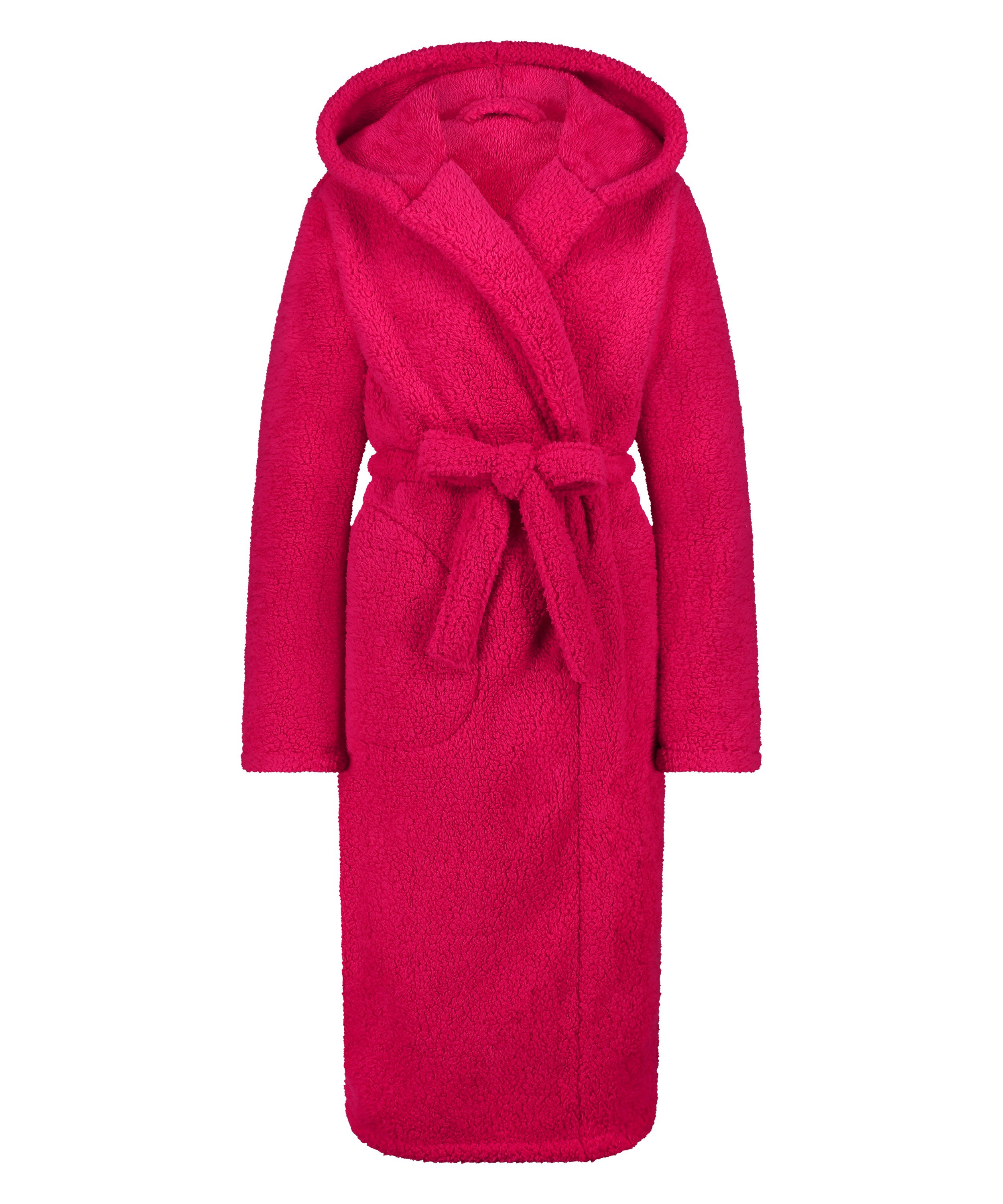 Long Fleece Bathrobe, Pink, main