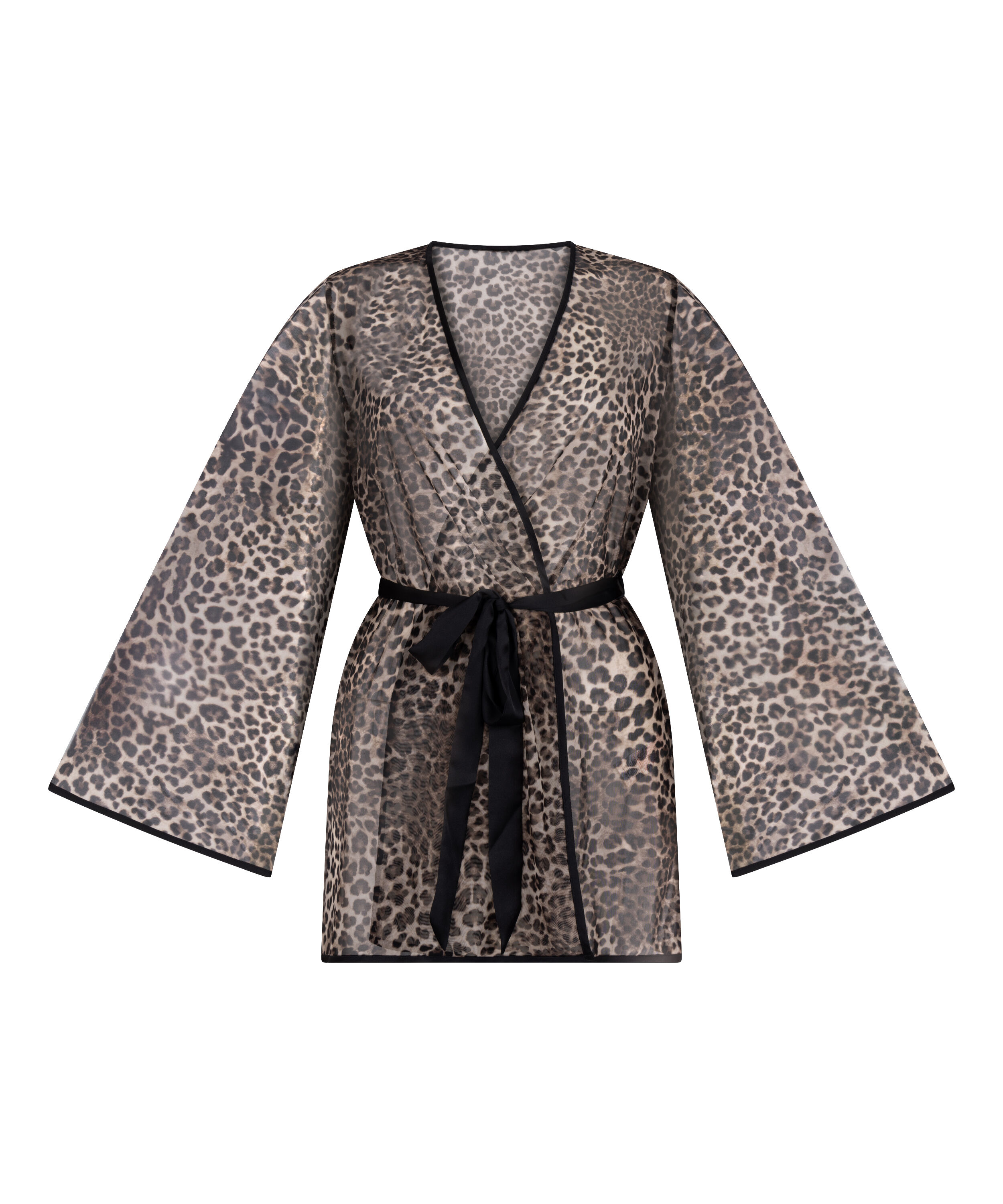 Leopard Mesh Kimono, Black