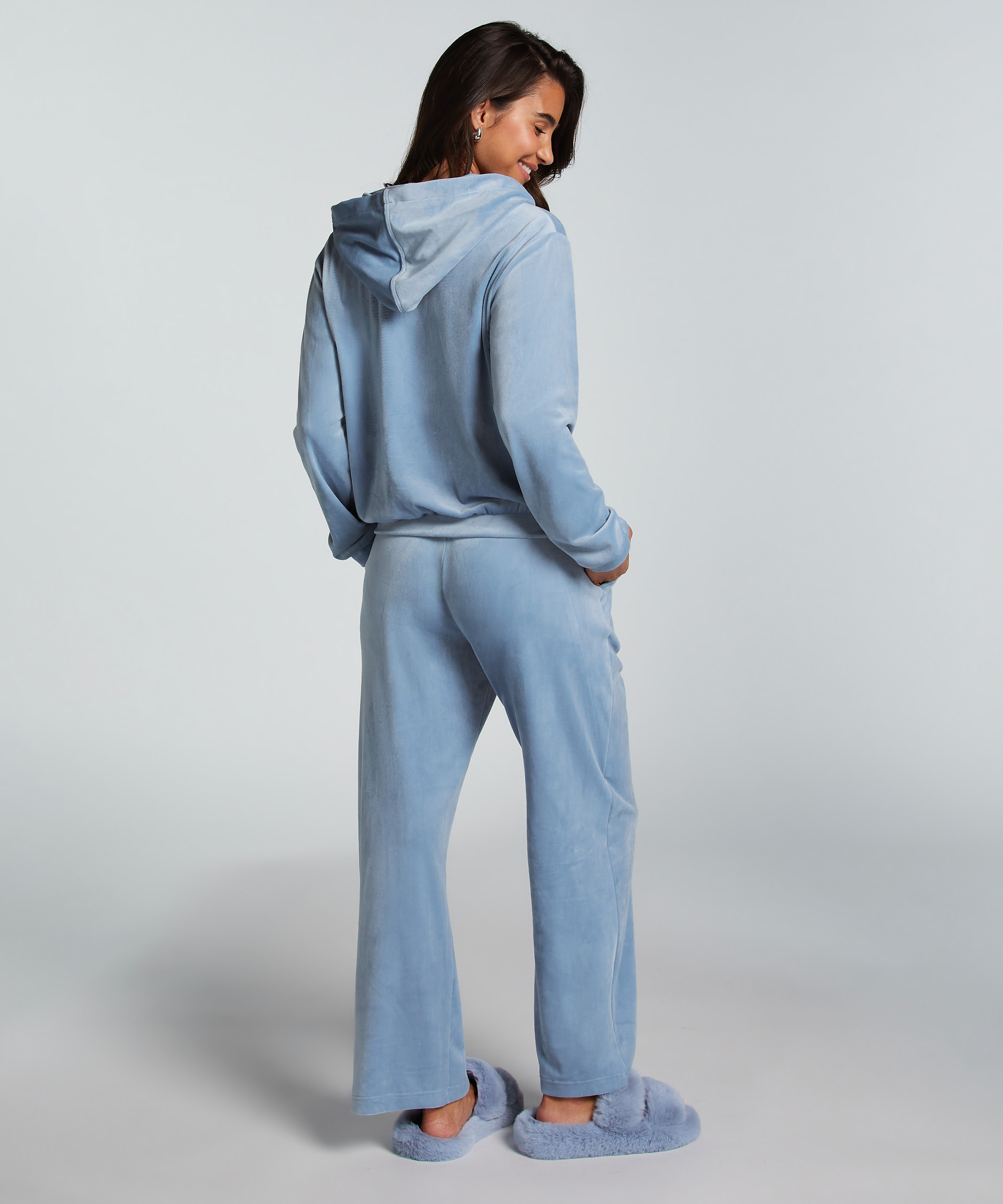 Velours Pyjama Pants, Blue, main