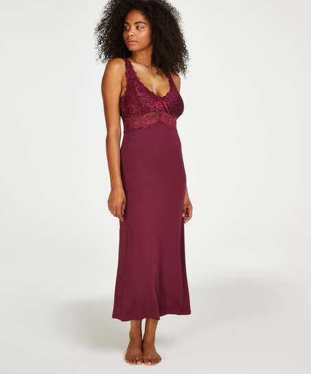 Nora Lace Long Slip Dress, Red