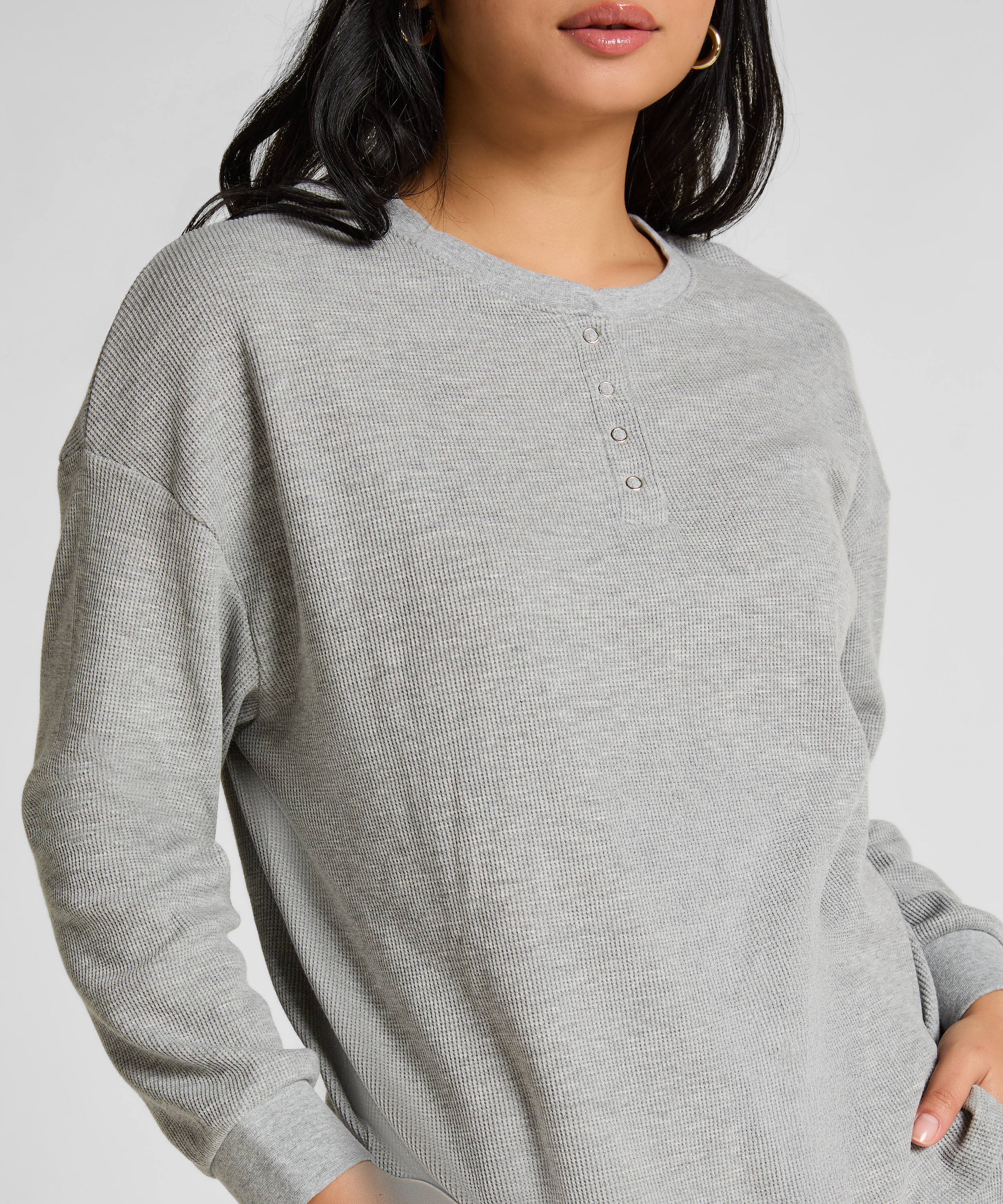 Top Waffle Henley, Gray, main