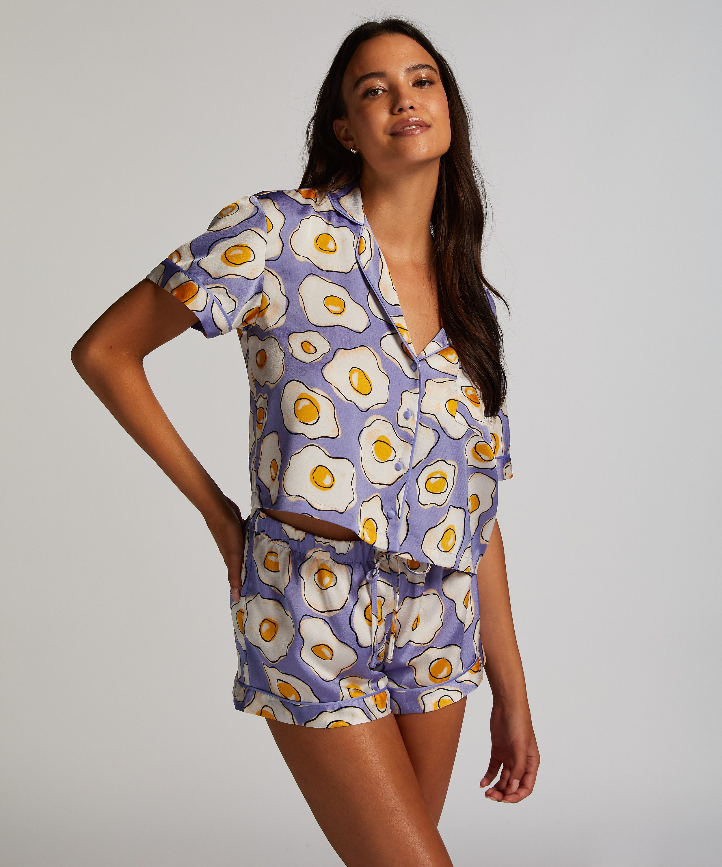 Satin pyjama shorts, Purple, main