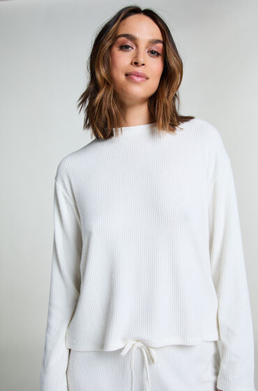 Hunkemöller Long-sleeved Knitted Ribbed Pyjama Top White