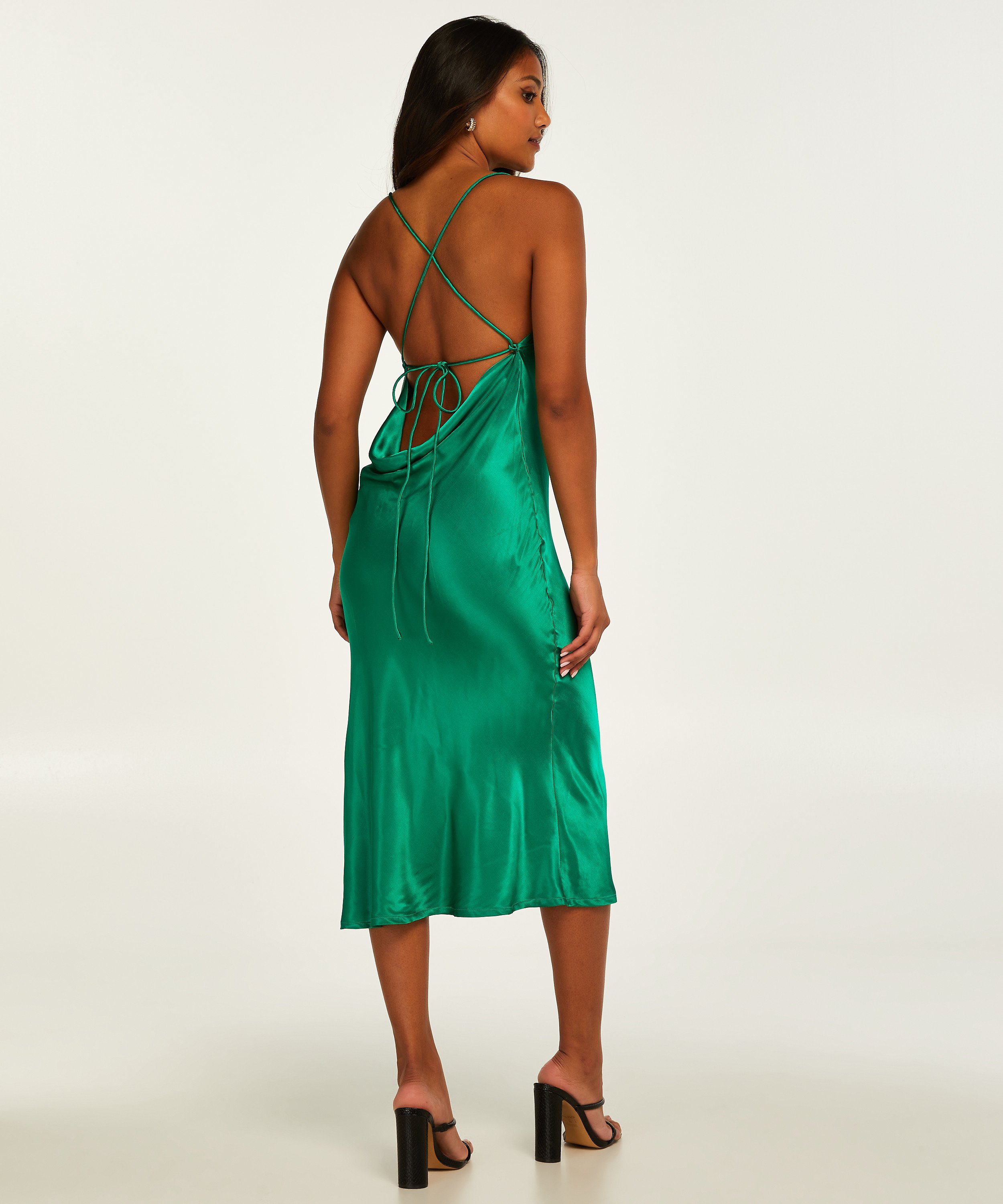 Satin Midi Dress, Green, main