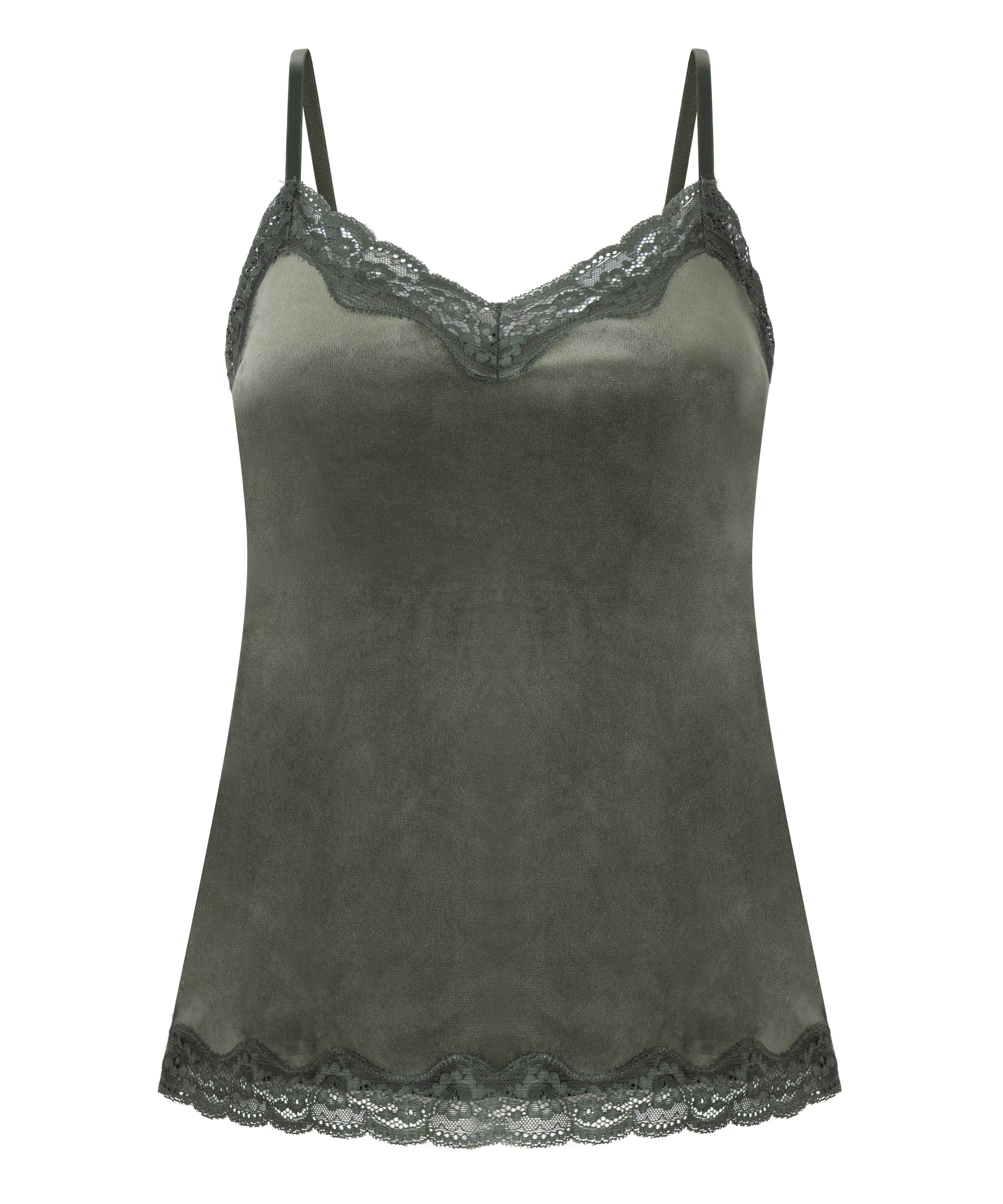 Velours Lace Cami Top, Green, main