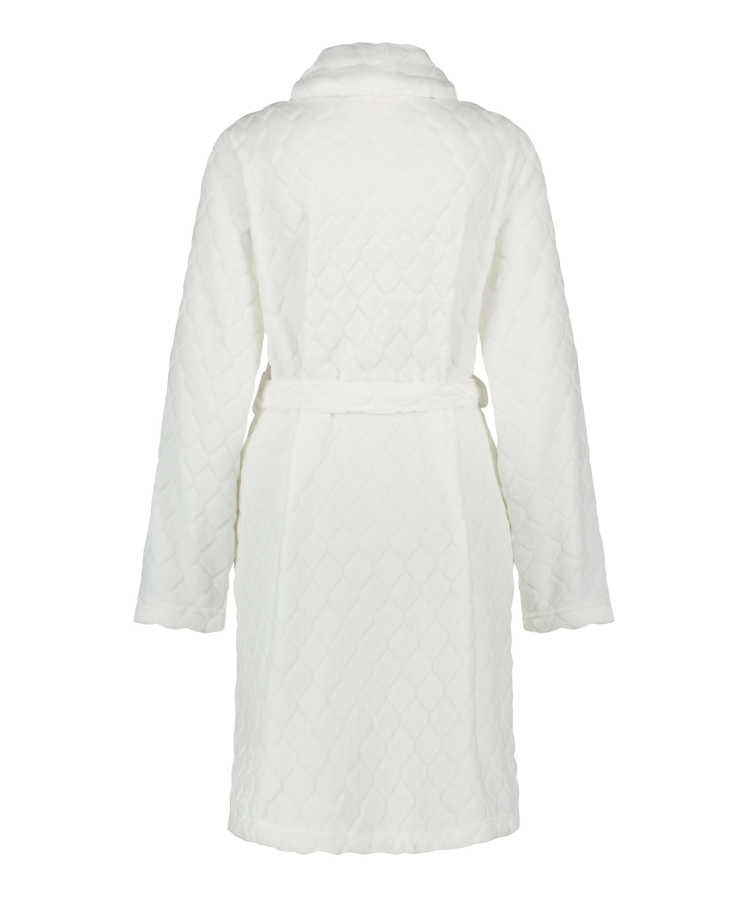 Short Fleece Ribbed Bathrobe, White, main