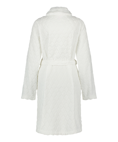 Short Fleece Ribbed Bathrobe, White
